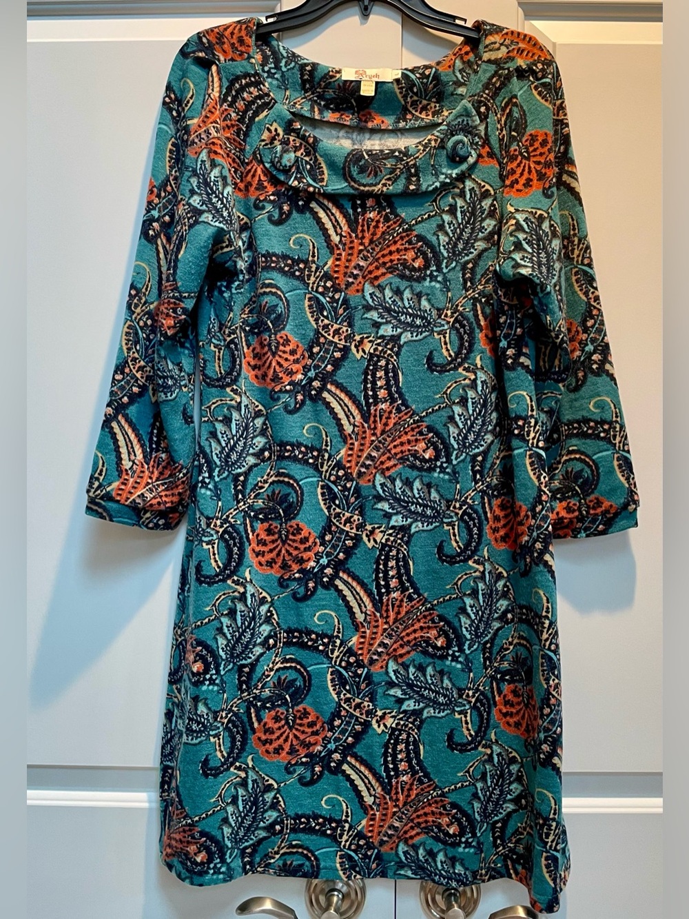Aryeh Retro 60s Mod Paisley Stretch Knit Tunic Dress Size Large Mad Men
